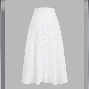 Commense Eyelet Cotton Zippered Embroidered  A-Line Midi Skirt Sz Small